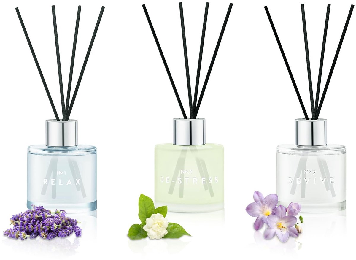 Omgoods - Set van 3 Aromatherapie Diffusers met 12 Stokken