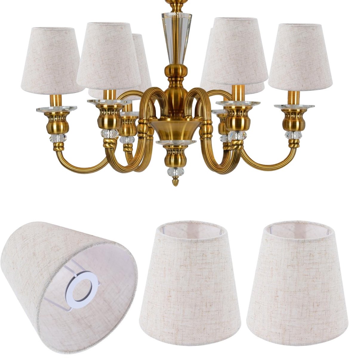 Omgoods - E14 Lampschaduw - 3 Stuks - Klassieke Linnen Lampenkappen - Decoratie voor Kandelaar - Lampenkappen voor Binnen - Geschikt voor Kandelaar...
