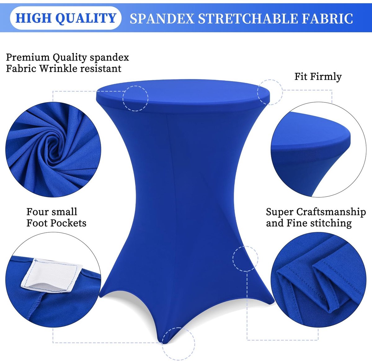 Omgoods - 4 Pack Cocktail Spandex Tafelkleed 32'' x 43'' Koningsblauw