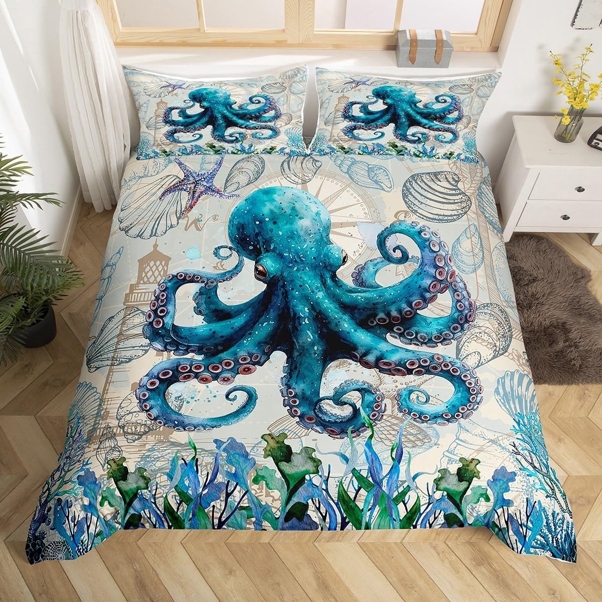 Omgoods - Octopus Dekbedovertrek Set voor Kinderen, 3 Stuks