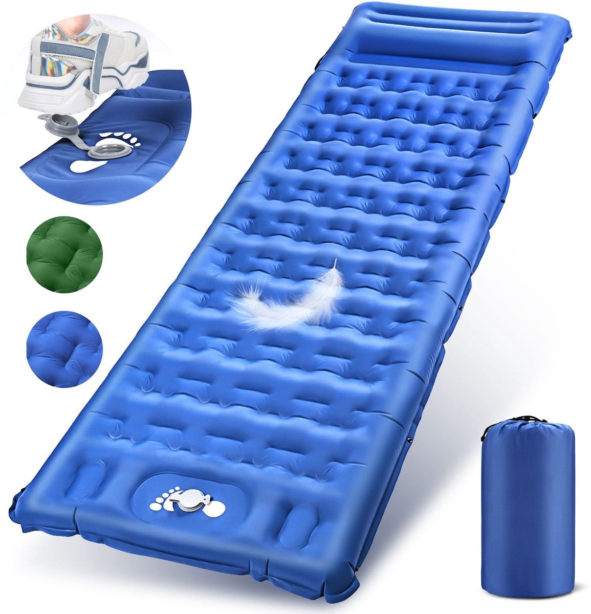 Omgoods - Opblaasbaar Slaapmatje met Kussen en Ingebouwde Pomp - Camping en Trekking