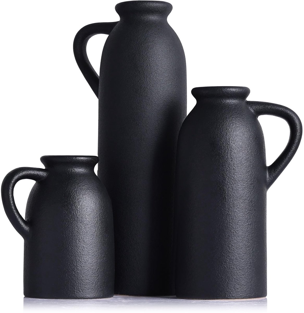 Omgoods - Set van 3 Mat Zwarte Keramische Vazen voor Hu decoration