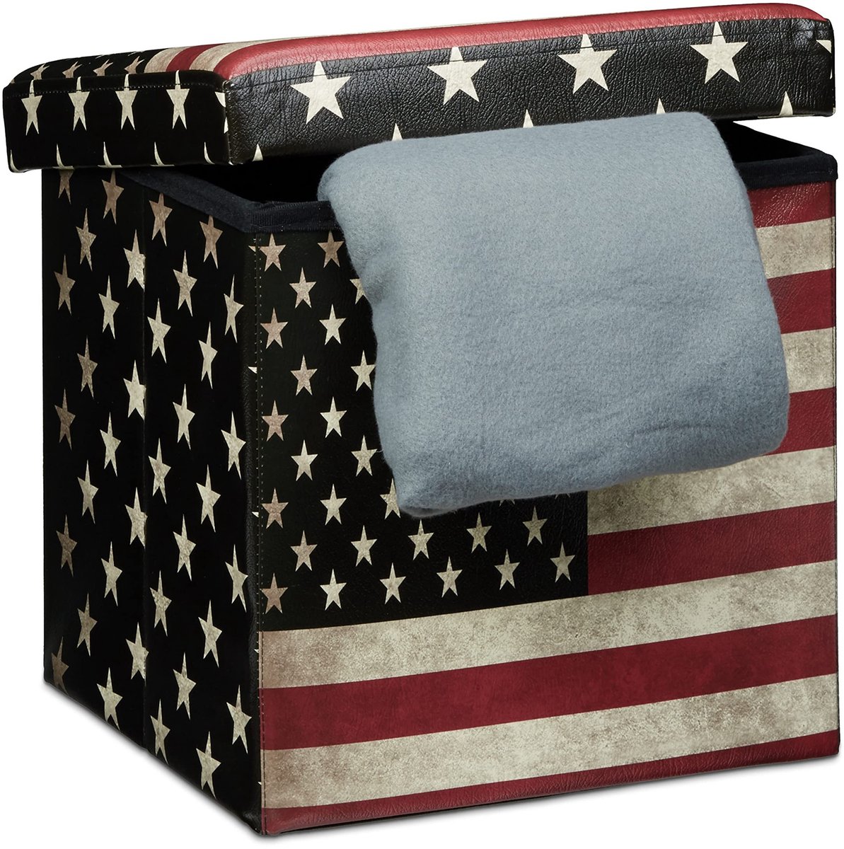 Omgoods - Opberg Ottoman met Vouwfunctie, Faux Leer, 38 cm Hoog, Trendy Print