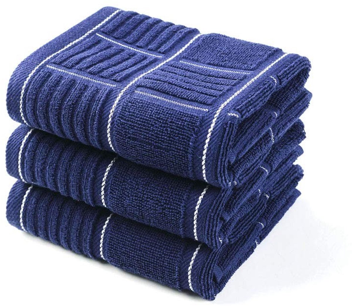 Omgoods - Keukenhanddoeken Set van 3 - Zware Absorberende Theedoeken, 100% Katoen, Navy