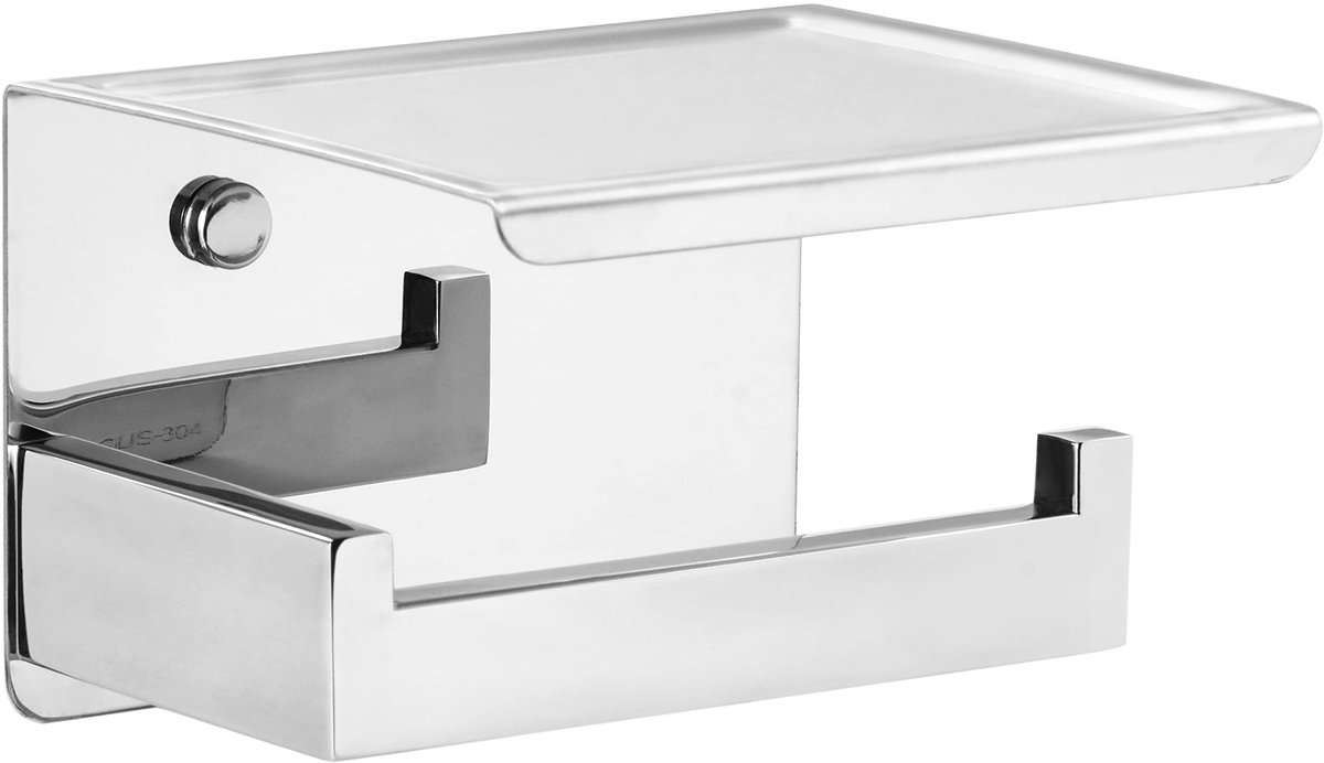 Omgoods - Zelfklevende WC-Rolhouder met Plank in Chroom