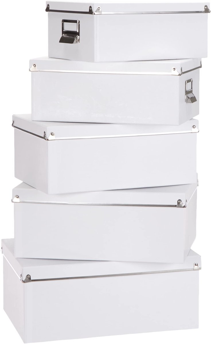 Omgoods - Set van 5 Opslagdozen van Karton Wit