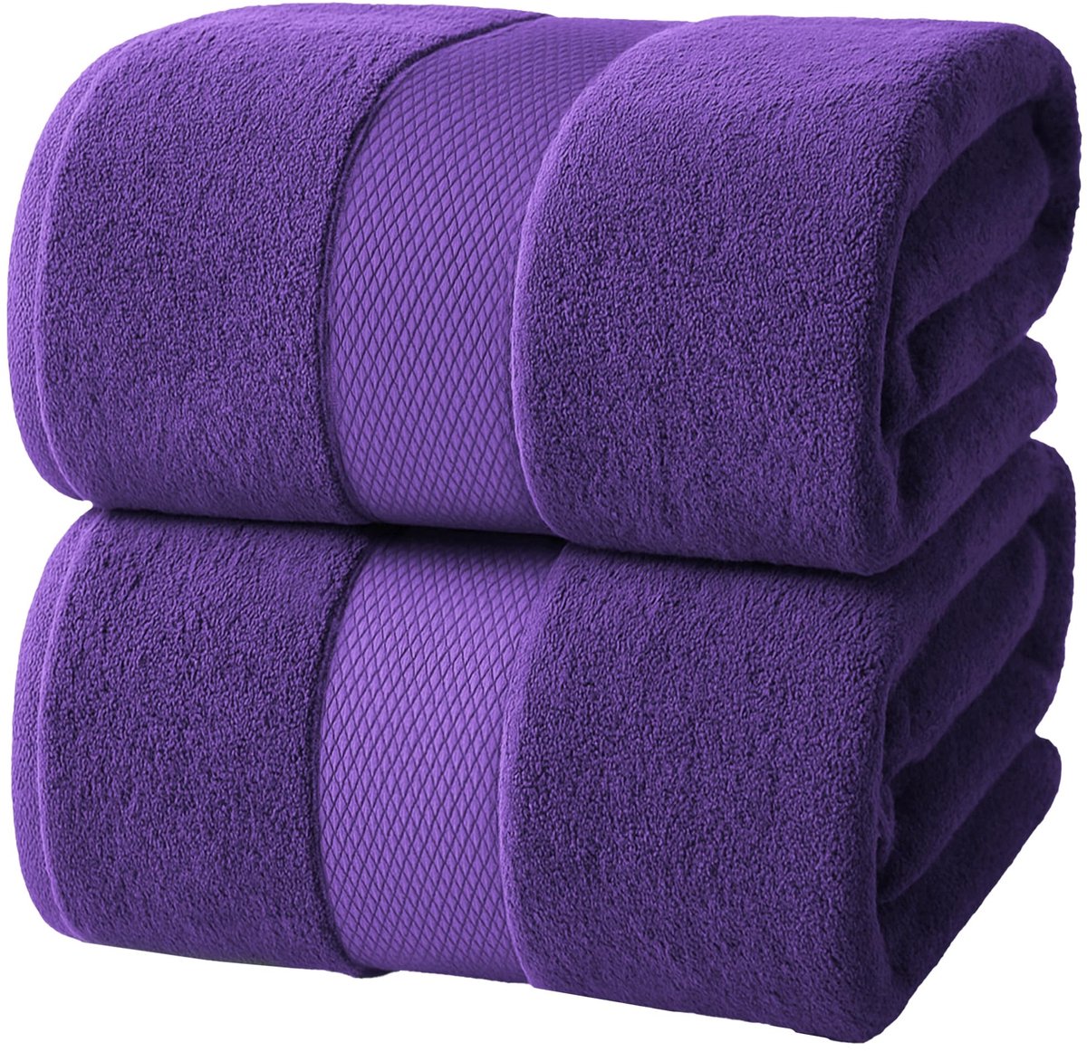 Omgoods - Set van 2 Extra Grote Badlakens 100% Katoen Zacht en Absorberend Paars 90x180cm