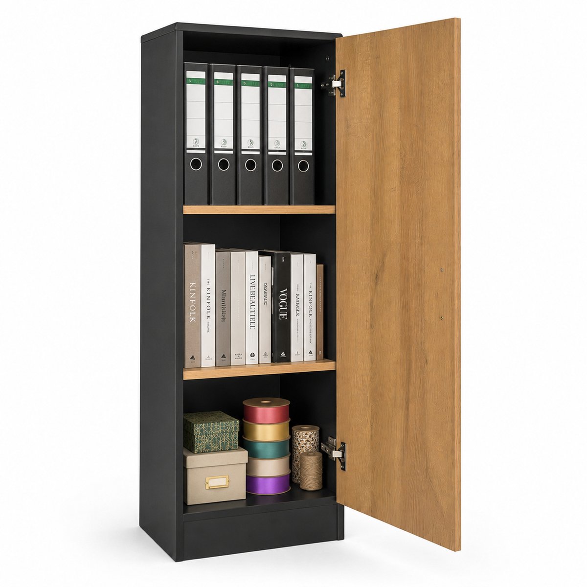 VCM Mehrzweckschrank mit 1 Drehtür, 38 x 114 x 32 cm, Wohnzimmerschrank, Büroschrank und Aufbewahrungsschrank mit 3 Fächer - Dilos