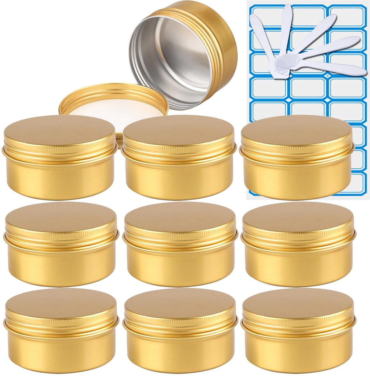 Omgoods - Set van 10 Gouden Aluminium Blikken met Schroefdop voor Cosmetica en Kaarsen