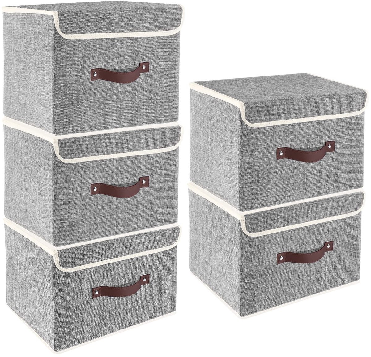 Omgoods - Vouwbare Opbergdozen met Deksel Set van 5 Grijs