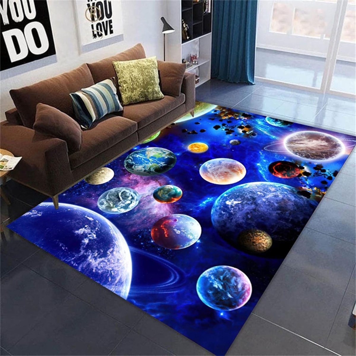 Omgoods - Galaxy Ster Grote Planeet Tapijt - Antislip Speelmat 80 x 120 cm