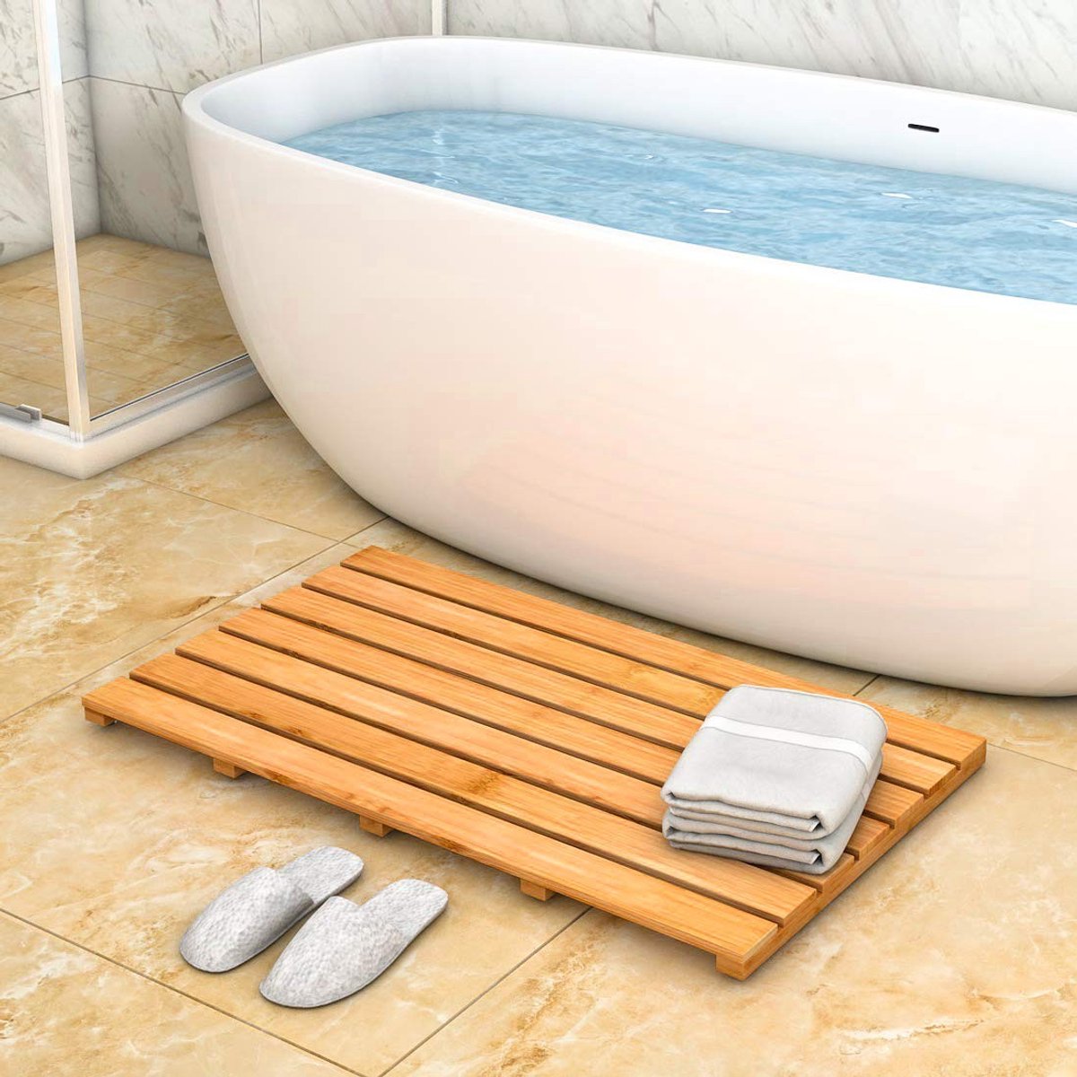 Omgoods - Bamboe Badmat voor Douche 80x46 cm Antislip en Waterdicht