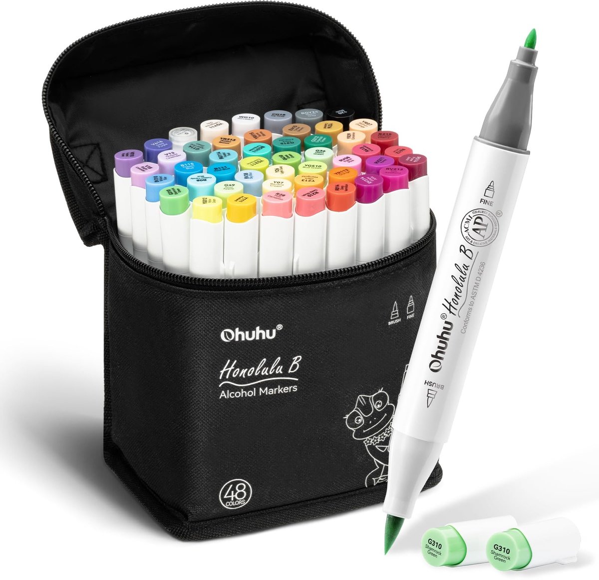 Omgoods - Set van 48 Alcohol Brush Markers met Dubbele Punt en Blender voor Illustraties