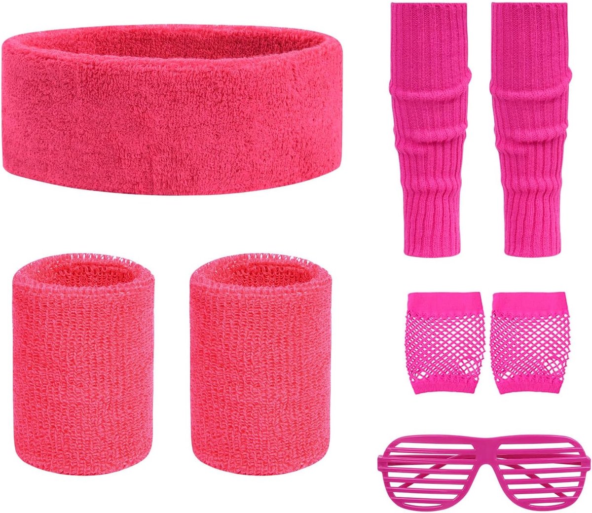 Jaren 80 Neon Verkleedkostuum Accessoires Set, 4 Stuks Jaren 80 Retro Thema Feest Decoratie Outfit Met Beenwarmers Visnet Handschoenen Brillen Hoofdband Voor Vrouwen Meisjes