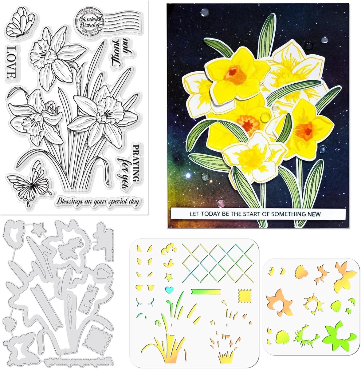 Realistische Narcis Bloem Stempels en Snijmallen en Gelaagde Kleurstencils Bundel voor Kaarten Maken Album Kunst Ambachten Benodigdheden