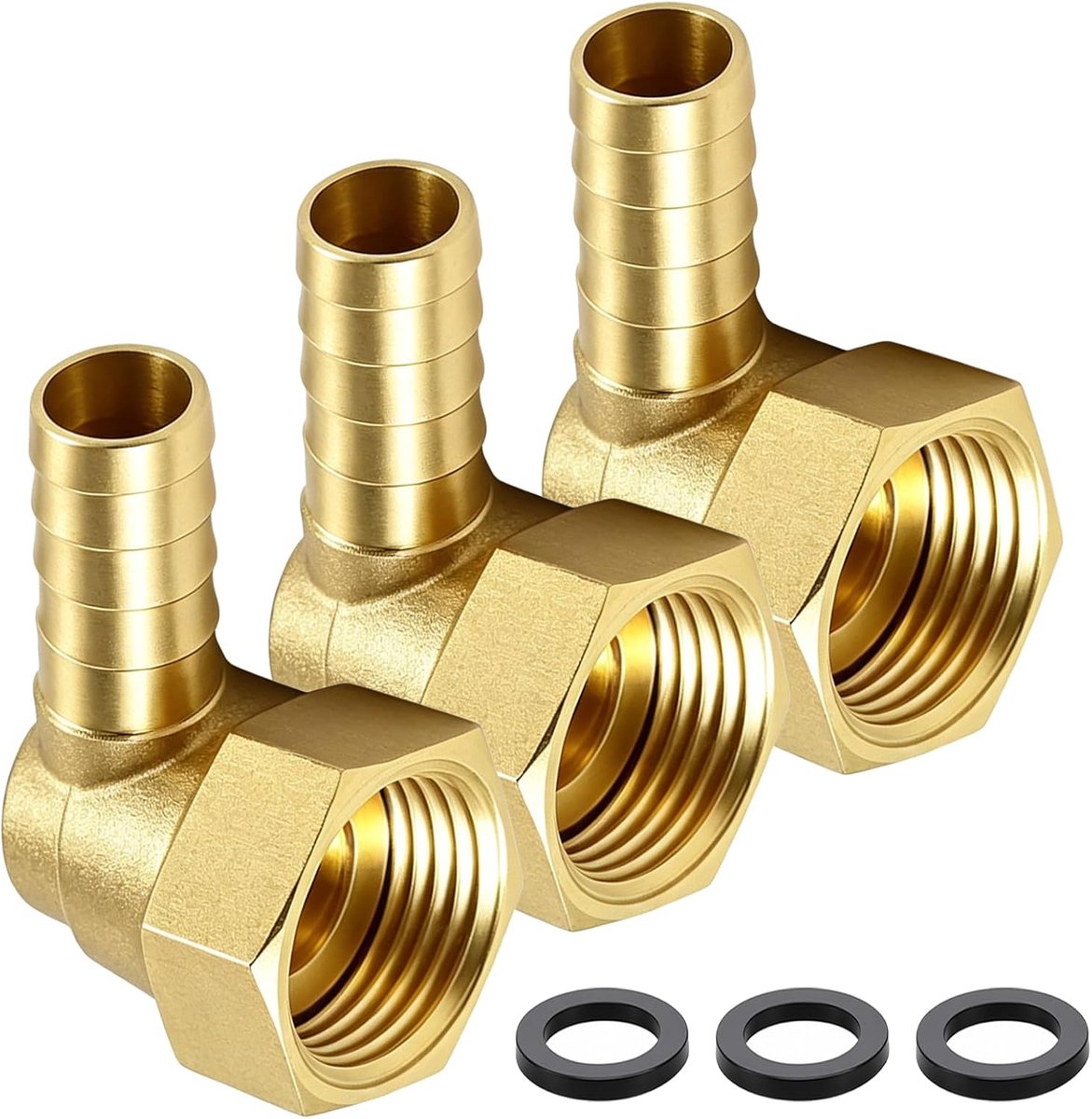3 stuks messing fitting slang barb, 1/2 inch hoek 90 graden messing reduceerstuk haakslang aansluiting koppeling voor G1/2 binnendraad buis voor water brandstof lucht pneuma