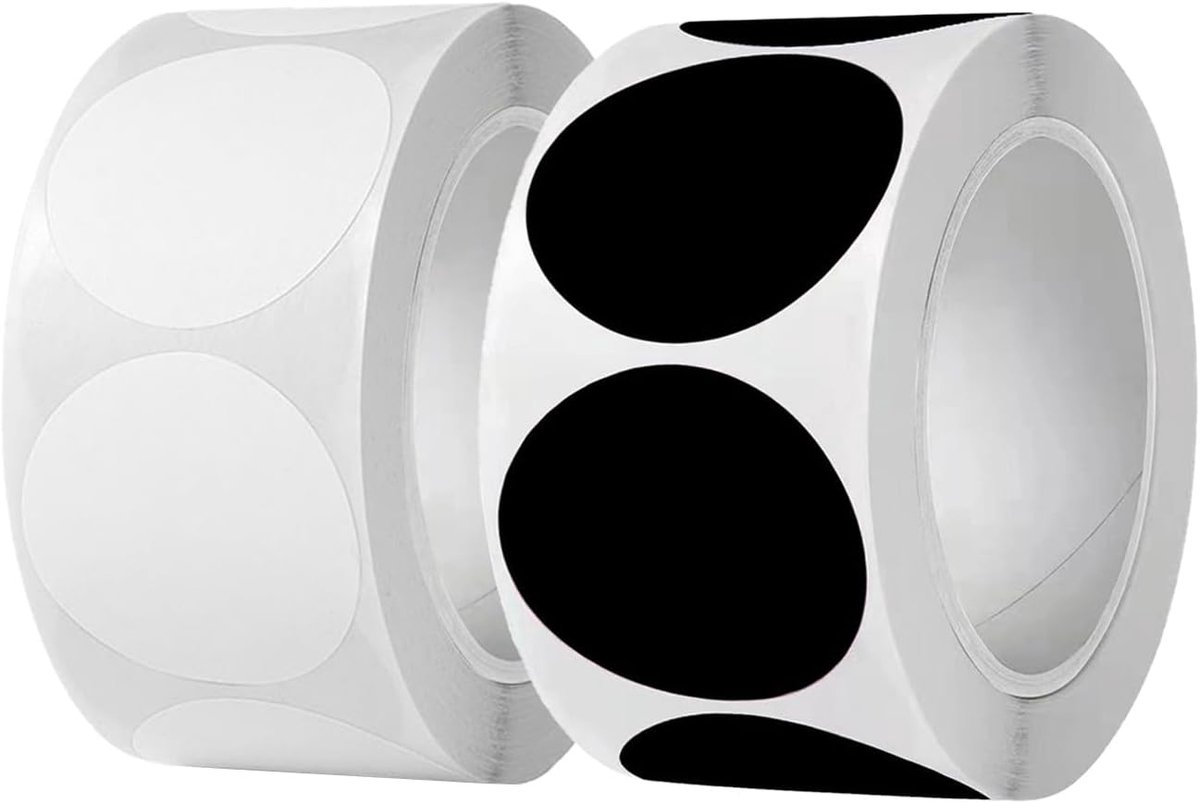 1000 stuks ronde stickers, 25 mm witte en zwarte kleverige etiketten, kleurgecodeerde stippen, 1 inch stickers en elke rol van 500, voor kantoor, keuken, brieven en documenten opslag