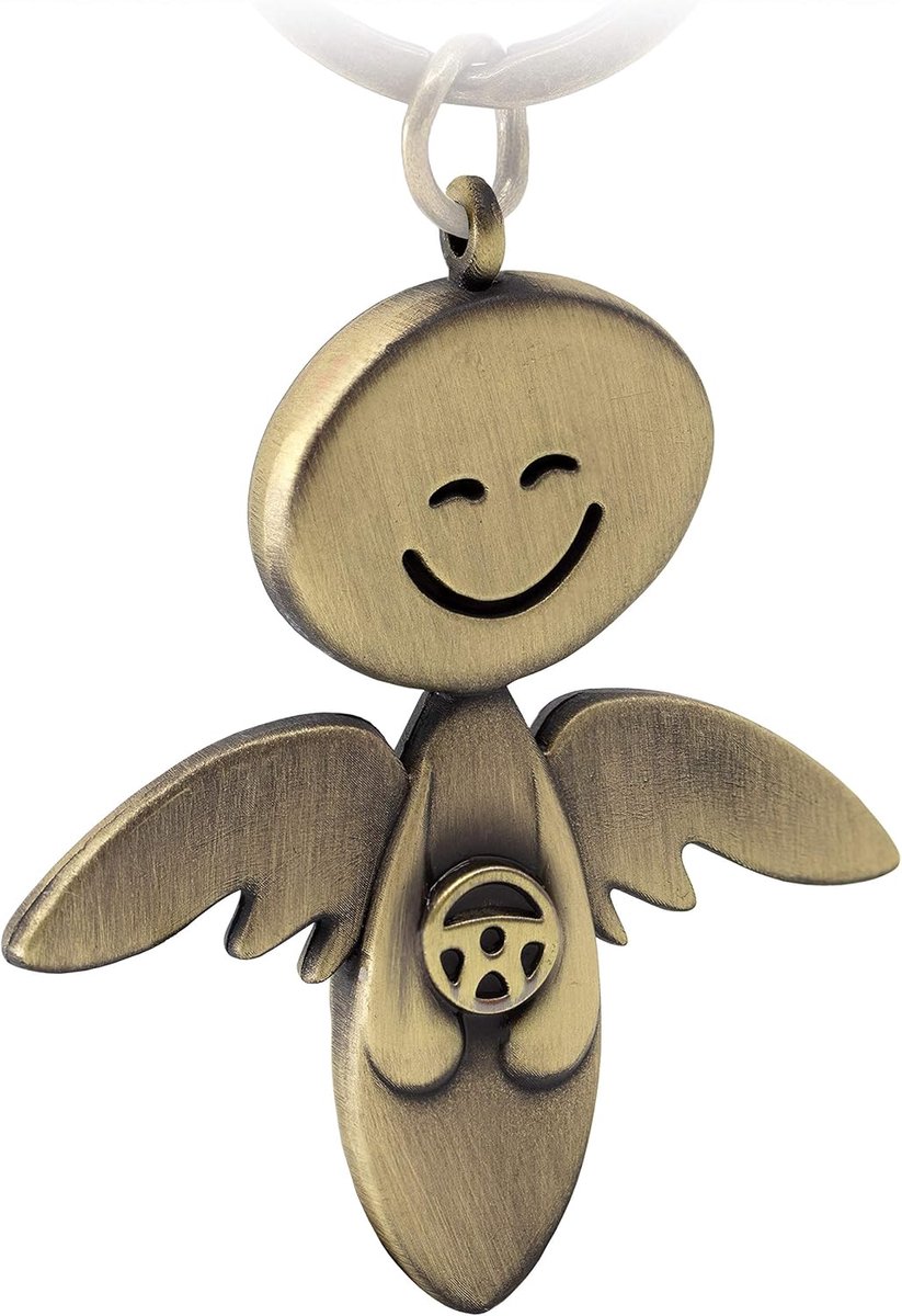 Beschermengel sleutelhanger smile met stuurwiel - elegante engel hanger van metaal in zilver, goud, rosé, zwart, brons - cadeau geluksbrenger auto rijbewijs - rijbewijs rijden voorzichtig, 1 x