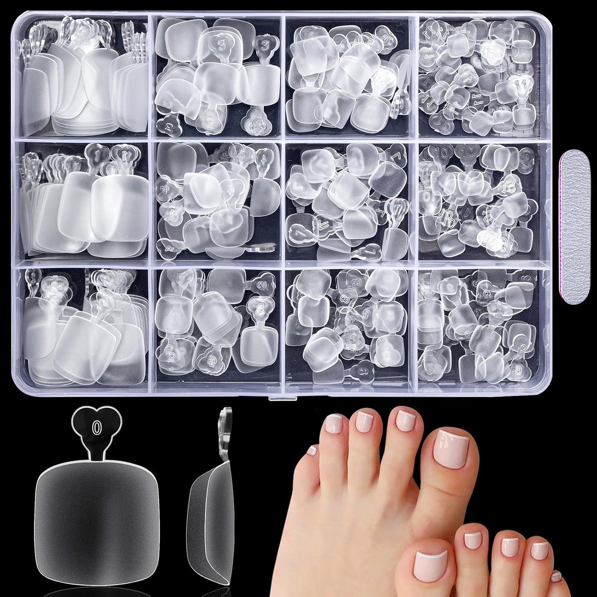 240 stuks kunstmatige teennagels 12 maten transparante lijm-op teennagels volledige dekking kunstmatige teennagels teen nagel tips met doos voor vrouwen meisjes