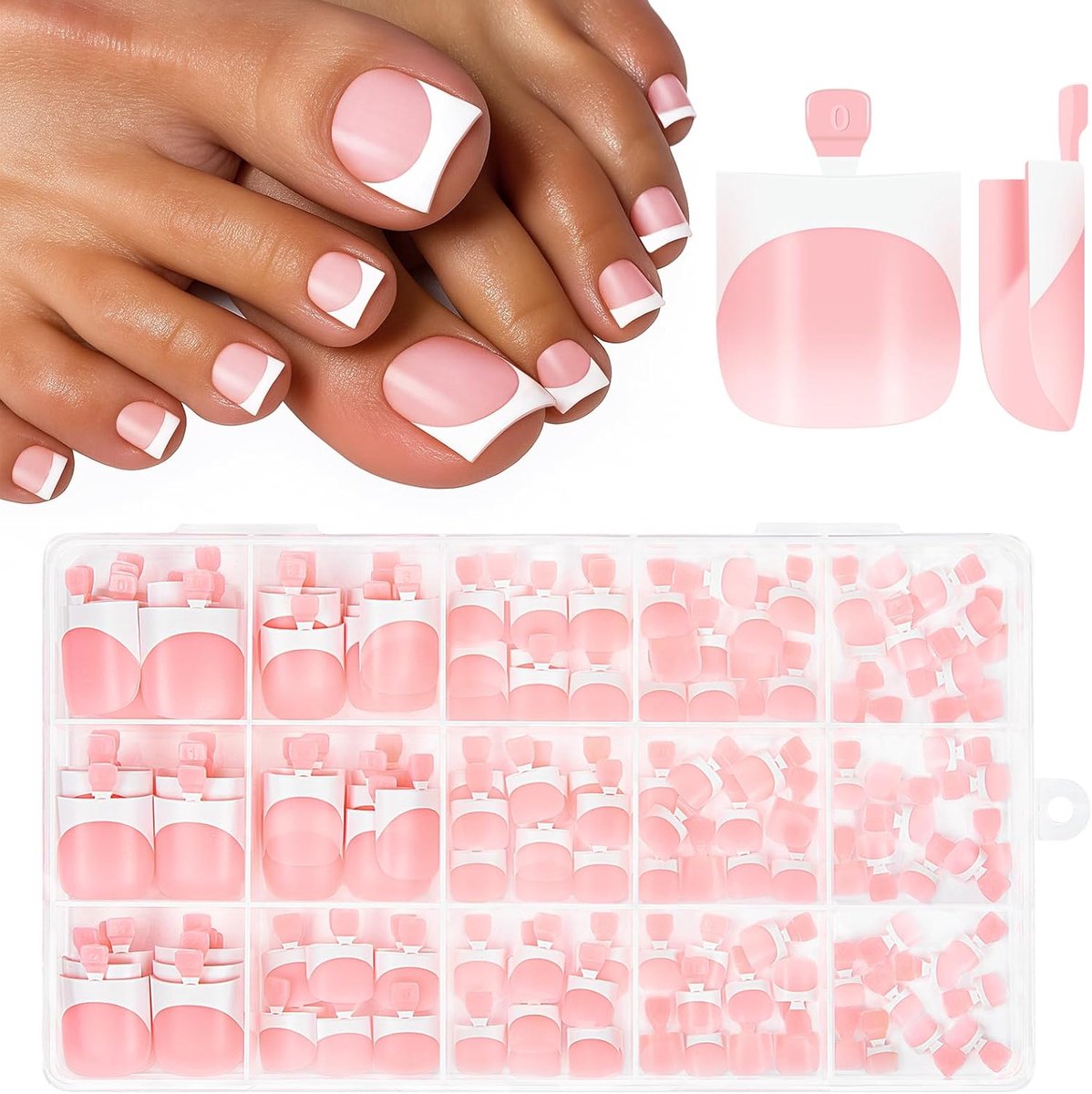150 Stuks Franse Teennagels om op te Plakken, 15 Maten Press-on Voetnagels, Elegante Korte Kunstnagels, Franse Korte Vierkante Teennagels, Volledige Dekking, voor Vrouwen