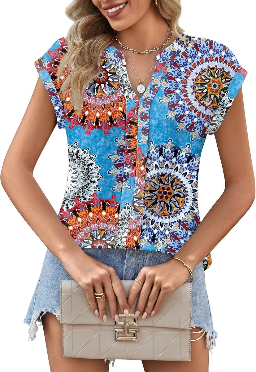 Dames tanktop mouwloos bovenstuk V-hals T-shirt cap mouwen top zomer T-shirt losse blousetop