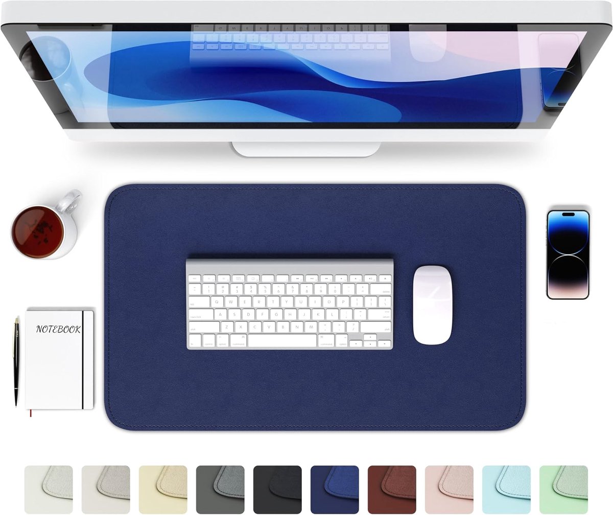 Bureauonderlegger, 60 x 35 cm, PU-lederen muismat, waterdicht en antislip, groot laptop-tafelonderlegger, gemakkelijk te reinigen, muismat XXL, voor kantoor en thuiskantoor, blauw