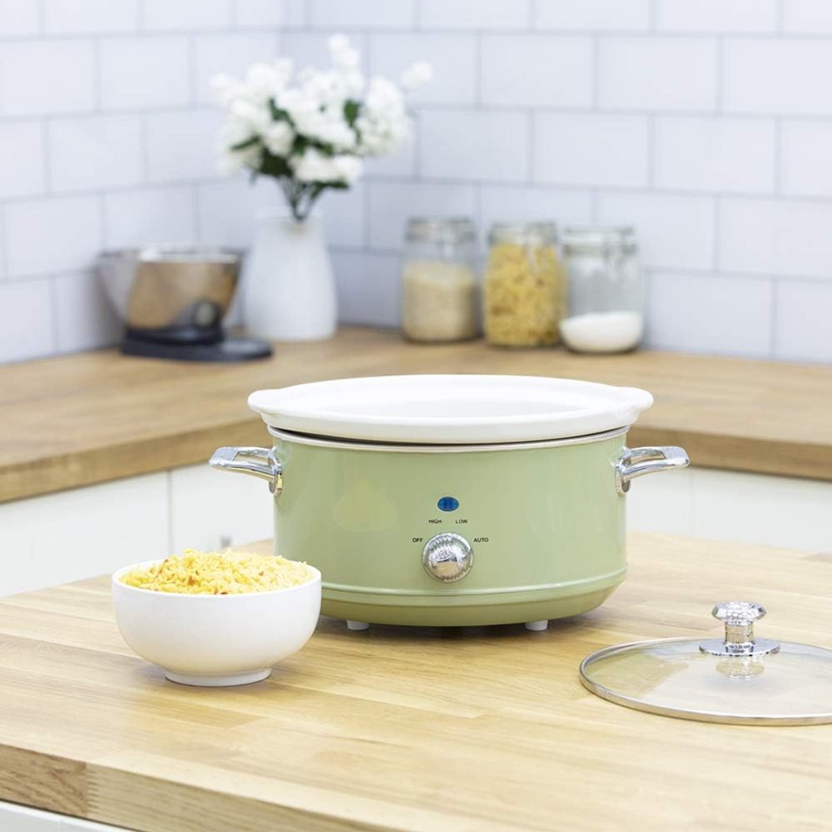 Slowcooker - Crockpot - Keramische Binnenpan - Groen - 27cm x 34cm x 22cm – foto 4