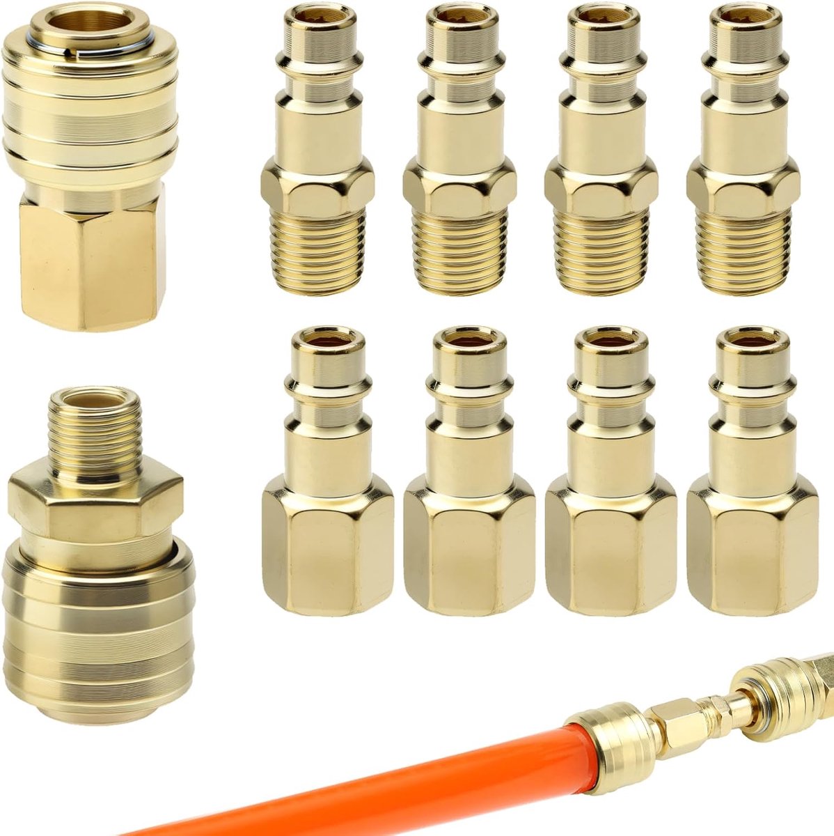 SnelShoppen - 10 Stuks Euro Gecomprimeerde Luchtkoppeling, 1/4 Inch BSP Snelkoppeling, Compressed Air Koppelingen, Luchtcompressor Aansluitingen, Snel