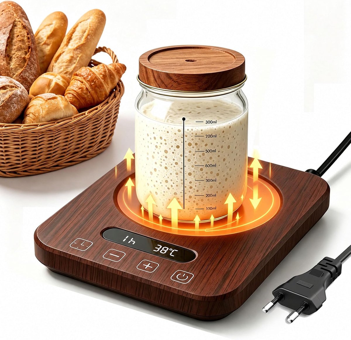 Zuurdeegwarmer, warmteplaat, zuurdeeg met temperatuurregeling van 1 °C (21-38 °C), 1-12 uur timer, zuurdeeg, starter - ShopVlot