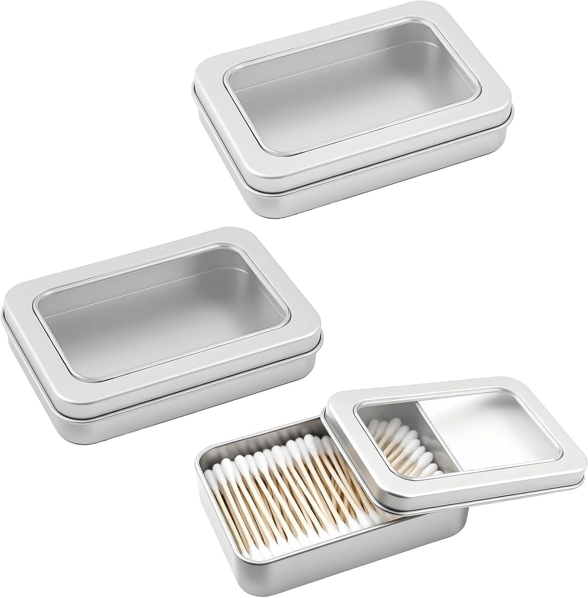 SnelShoppen - Set van 2 Katoenen Wattenstaafjeshouders voor Reizen en Badkamer, Draadloze Flos- en Swabdispenser, Draagbare Flosbox voor Reizen, Lege