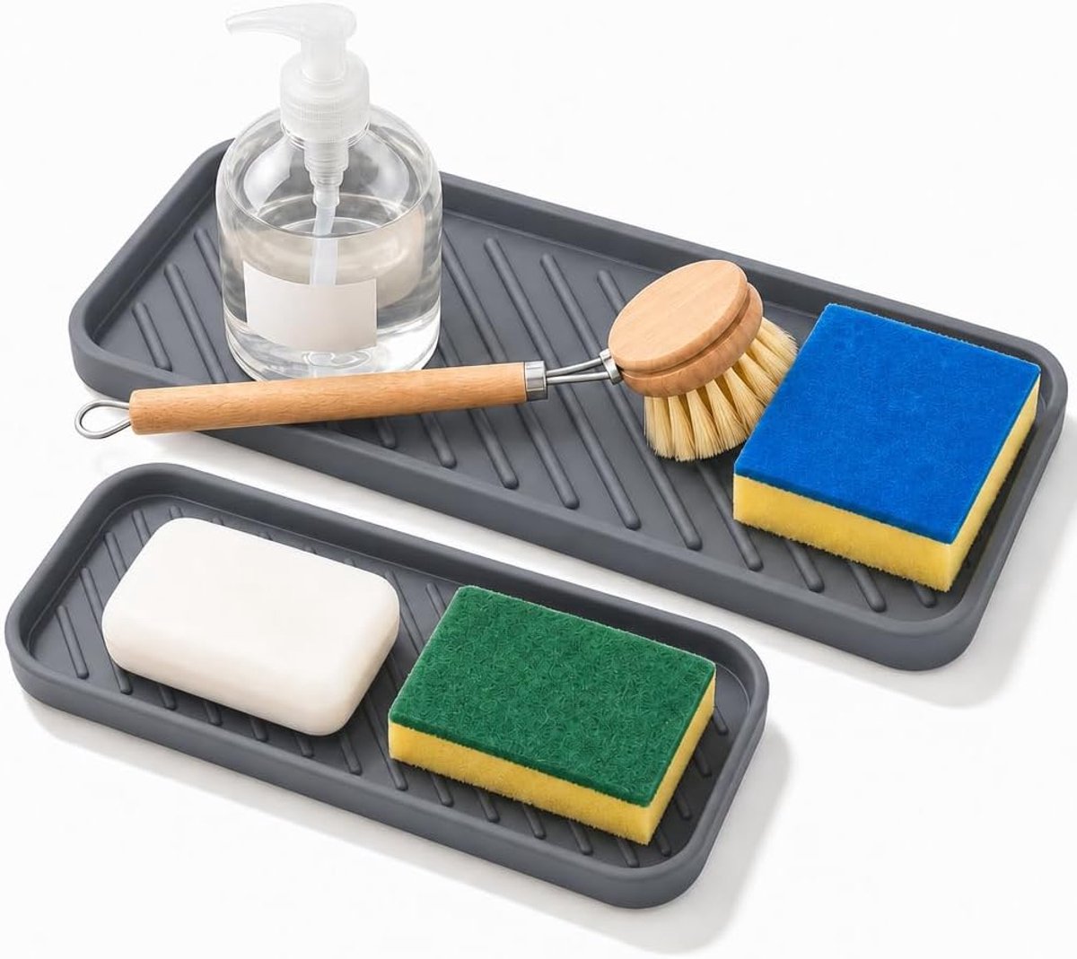 Set van 2 gootsteenorganizers, siliconen, grote en kleine afdruipmat, grijs - ShopVlot