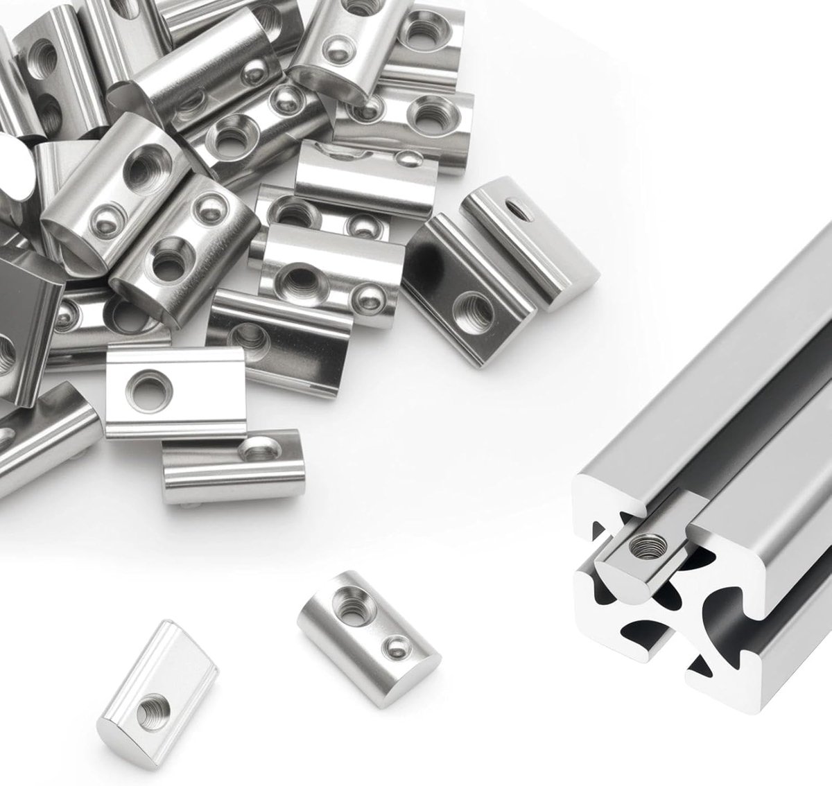 SnelShoppen - 50 Stuks T-Moer met Veer M6, Staal Aluminium Profiel Moer, Met Centrering Bal, Ideaal voor Aluminium Profielen en CNC Werkzaamheden