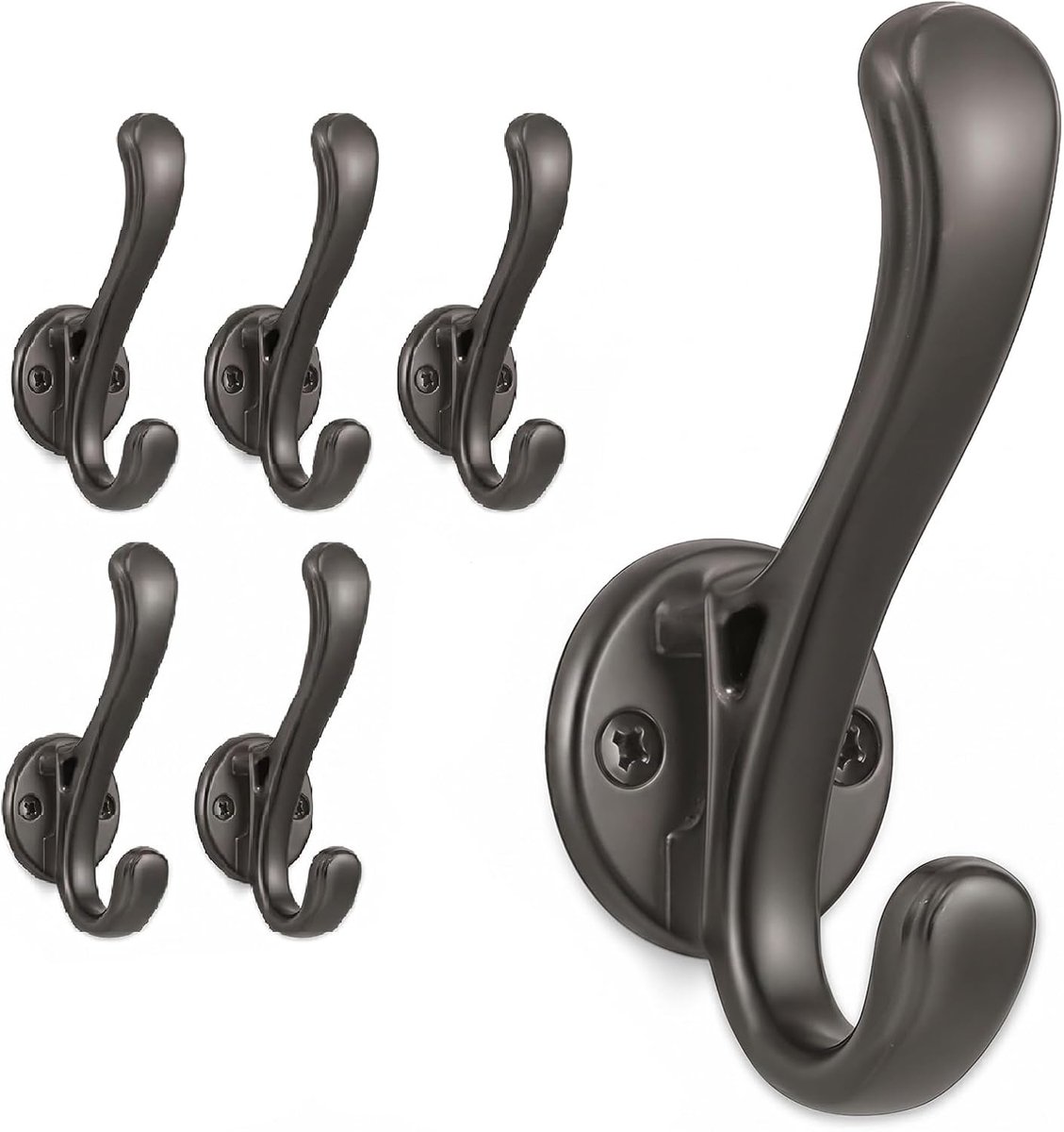 6 stuks kapstokhaken, grijs, kledinghaken muur zware wandhaken om te schroeven, haken garderobe voor woonkamer, slaapkamer, badkamer, kleding, handdoek, sjaals, sleutels