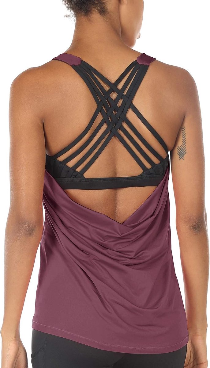 icyzone Vrouwen Open Rug Workout Atletische Yoga Tank Tops met Ingebouwde BH