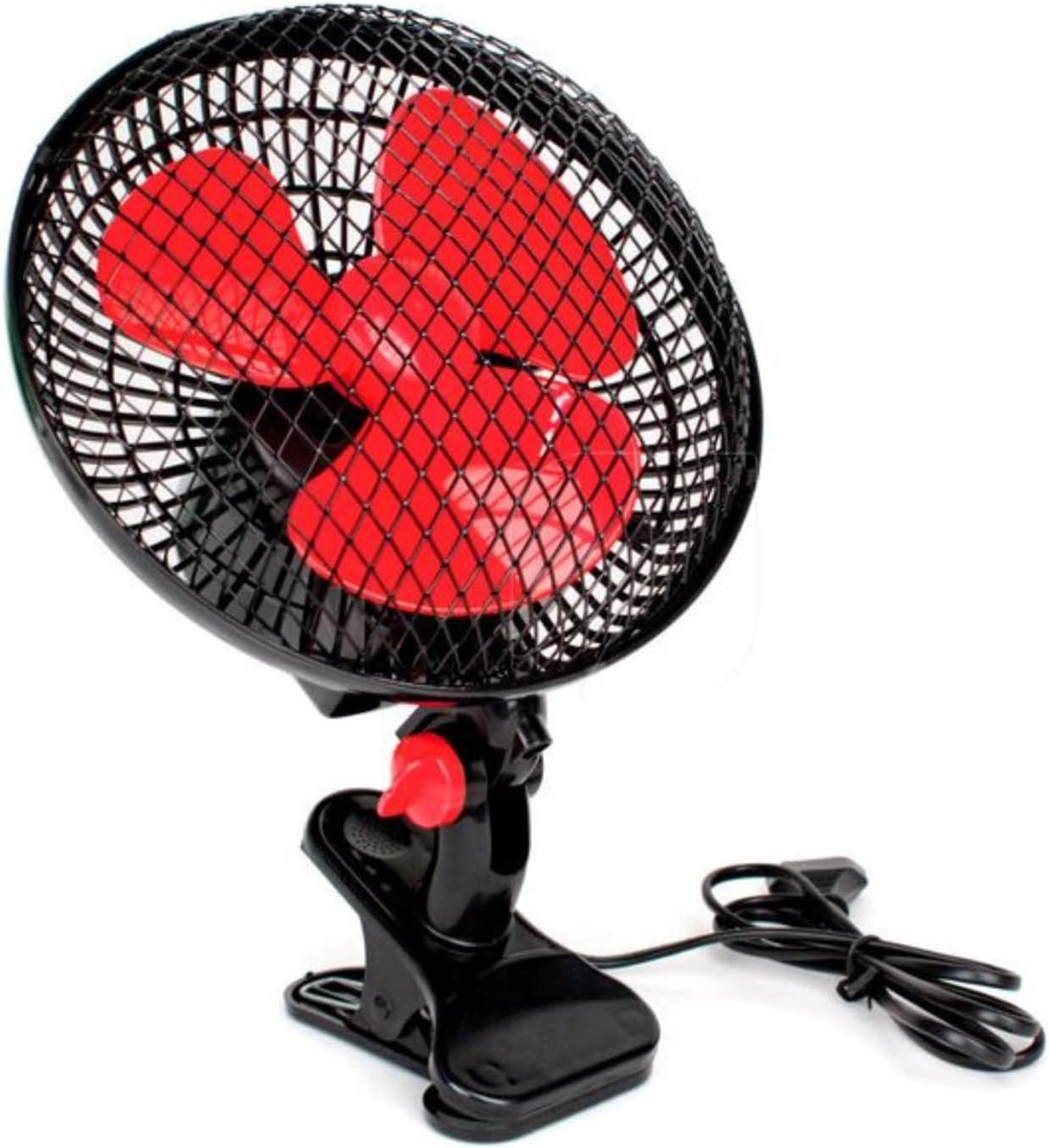 SnelShoppen - Oscillerende Ventilator 20 cm 2 Snelheden Zwart met 3 Rode Vleugels 20 W Stille 360° Rotatie voor Efficiënte Luchtcirculatie