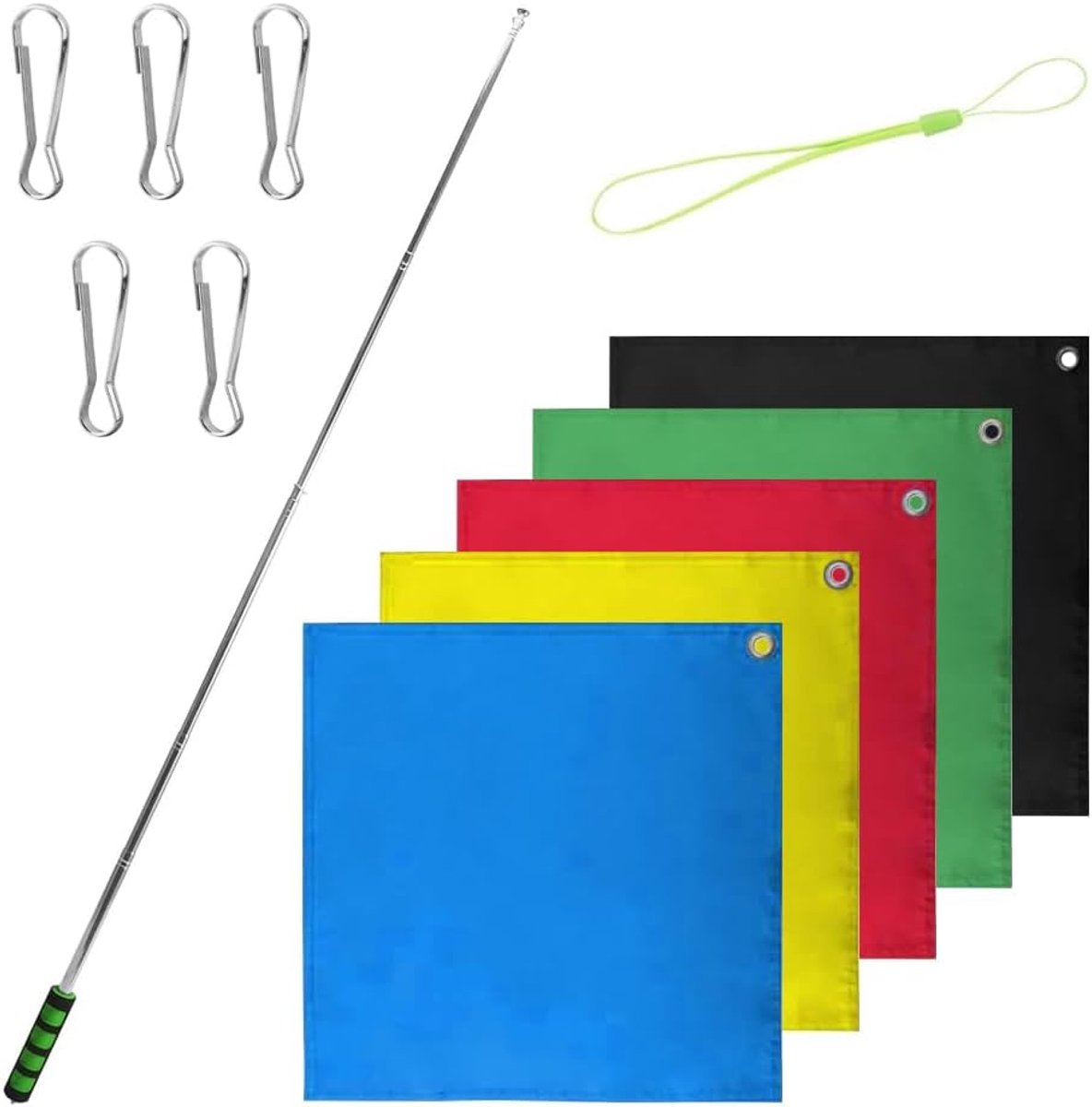 5 stuks trainingsvlaggen voor paarden met 63 inch telescopische stok, handvlag met clips voor paardentraining, rodeo