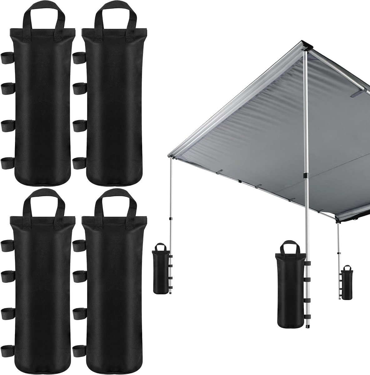 4 stuks gewichten voor tuinpaviljoenen, waterdichte zandzakken van 800D Oxford-weefsel, voor het vullen van paviljoenen, tenten, carportstructuren en stangen voor opvouwbare paraplu's zwart 50x20 cm