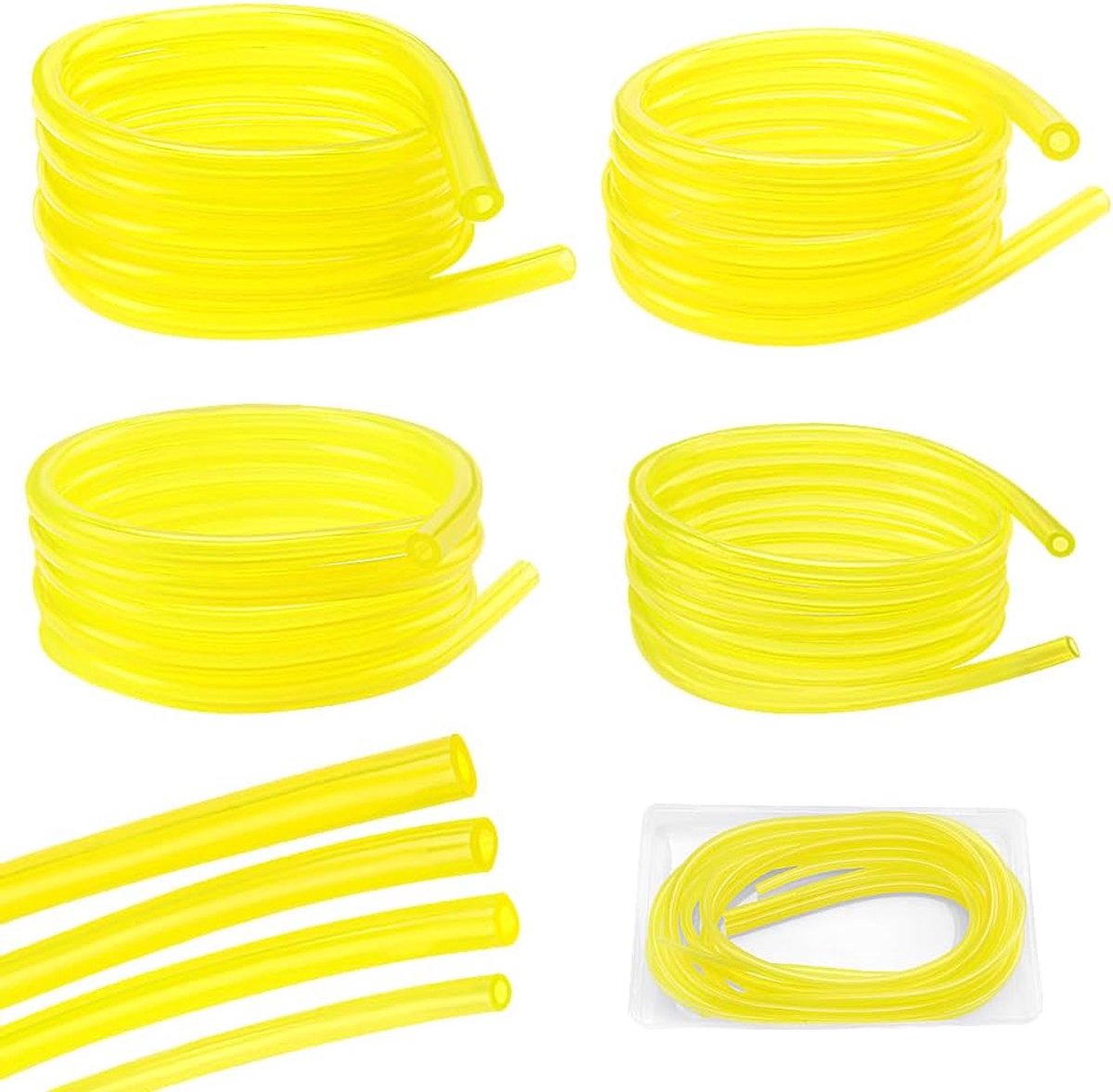 4 Stuks Benzine Brandstofleiding Slangbuis, 1m Gele Transparante Slang Olieslang (2 x 3.5mm, 2.5 x 5mm, 3 x 5mm, 3 x 6mm), voor Bosmaaier, Trimmer, Grasmaaier, Olieslang