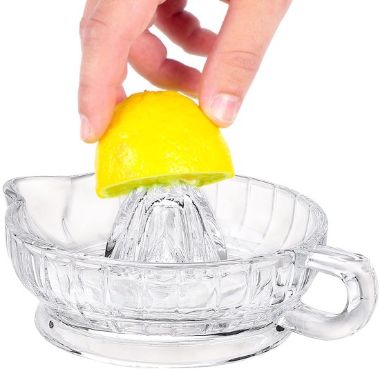 Glazen Citruspers - Handige Pers - Sap Maken - Met Handvat Tuit - 17x7 cm - Transparant — afbeelding 2