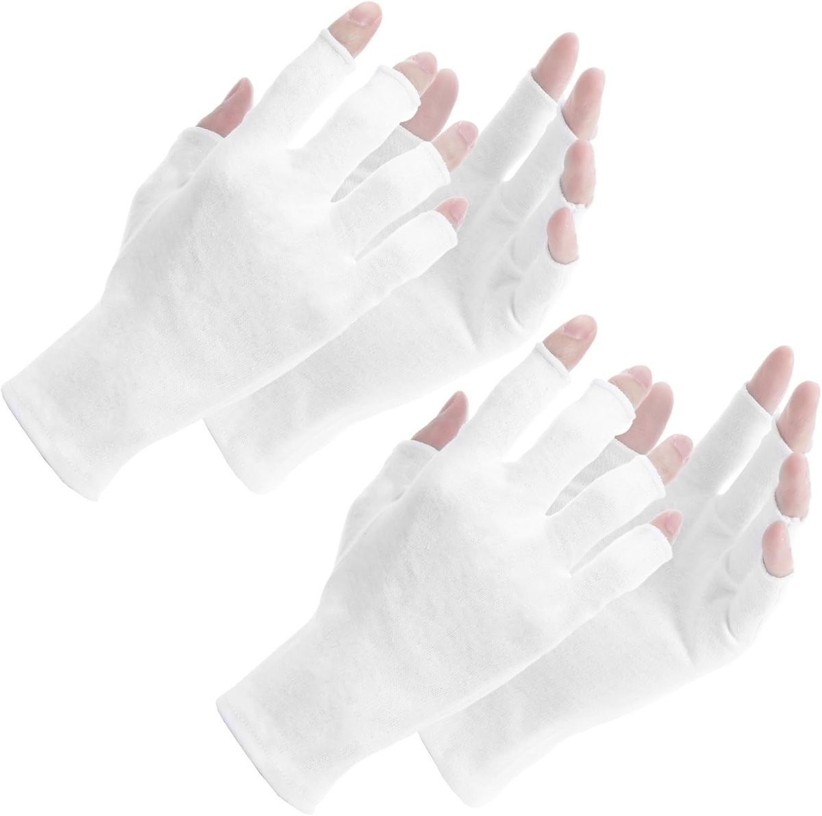 2 Paar Witte Vingerloze Handschoenen voor Vrouwen - Katoenen Bescherming voor Droge Handen, Eczeem, Slapen, Overnachting, Lotion en Spabehandeling