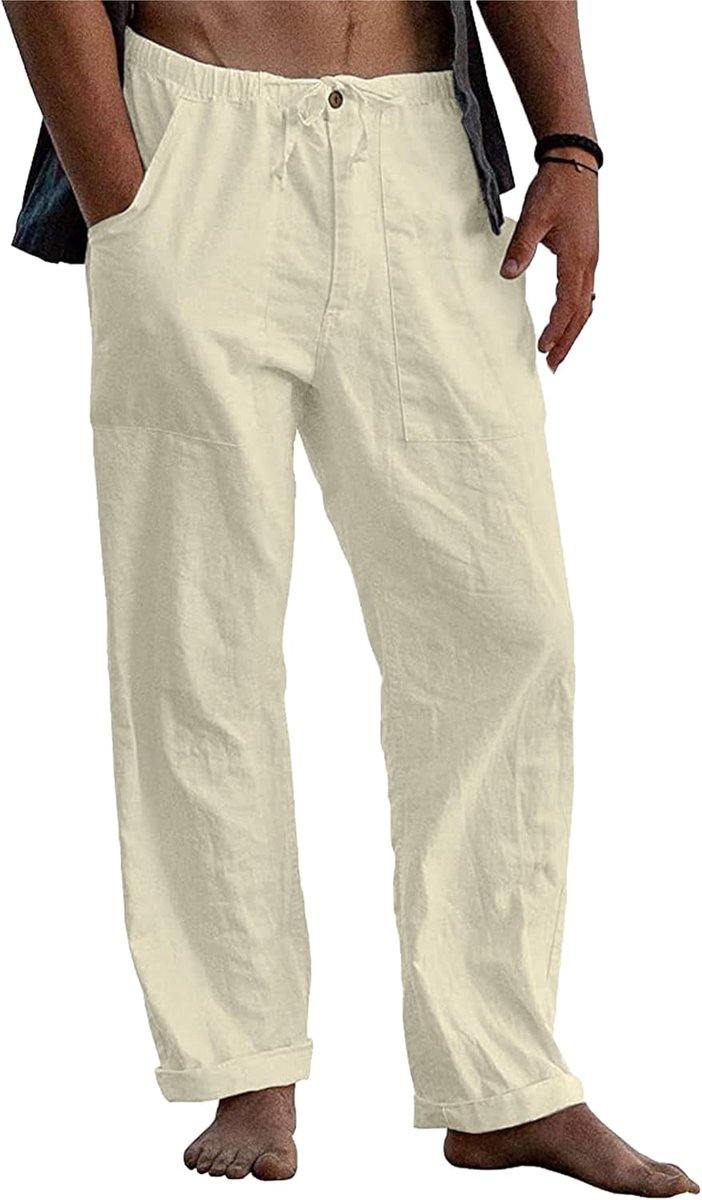 Linnen broek heren zomer herfst losse casual linnen broek met zakken