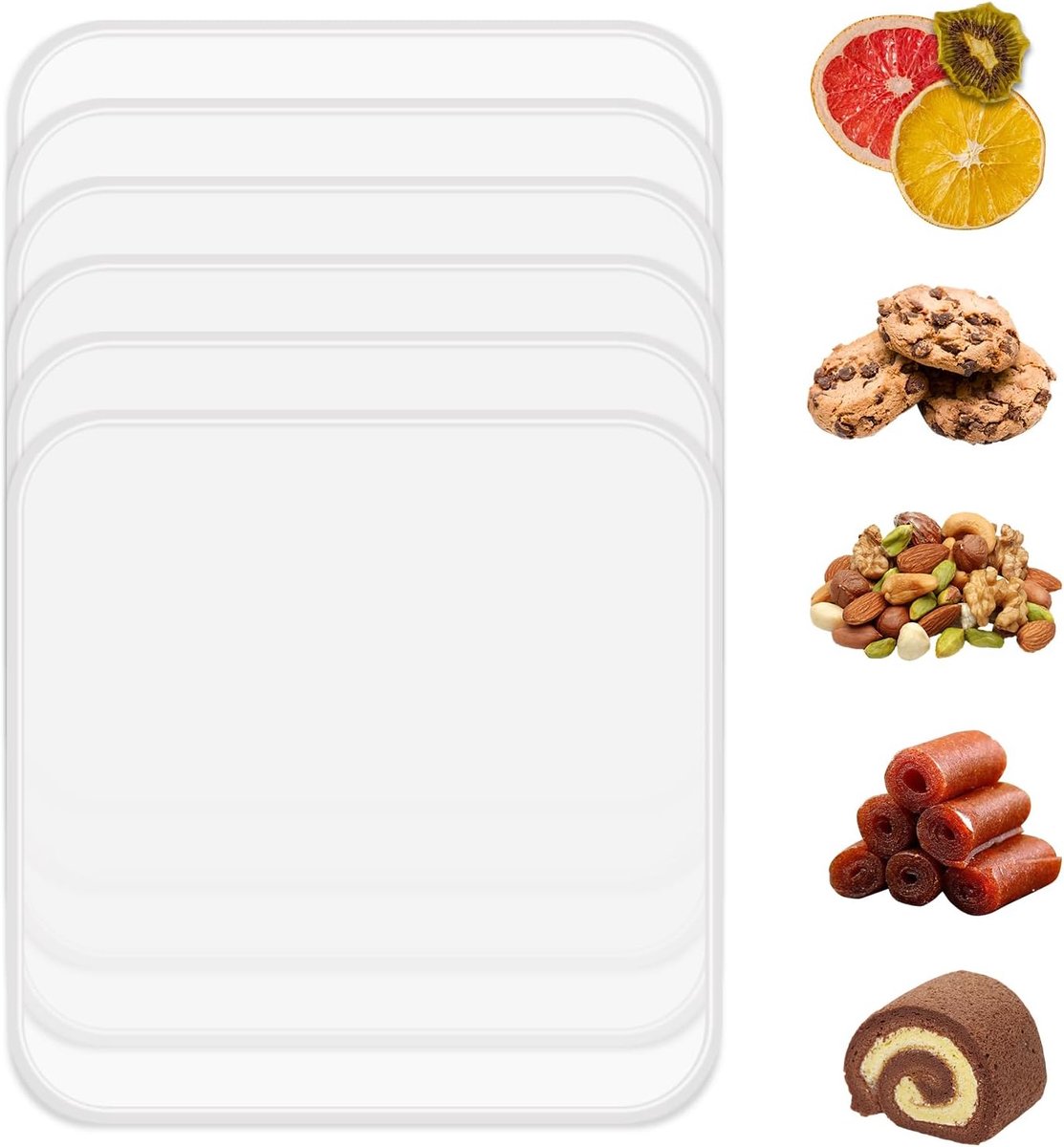 6-pack siliconen droogfolie met rand, fruitleer mat droogautomaat accessoires, droogfolie voor vloeistoffen, kruiden, vlees en roestvrijstalen droogautomaat (28 * 28 cm)