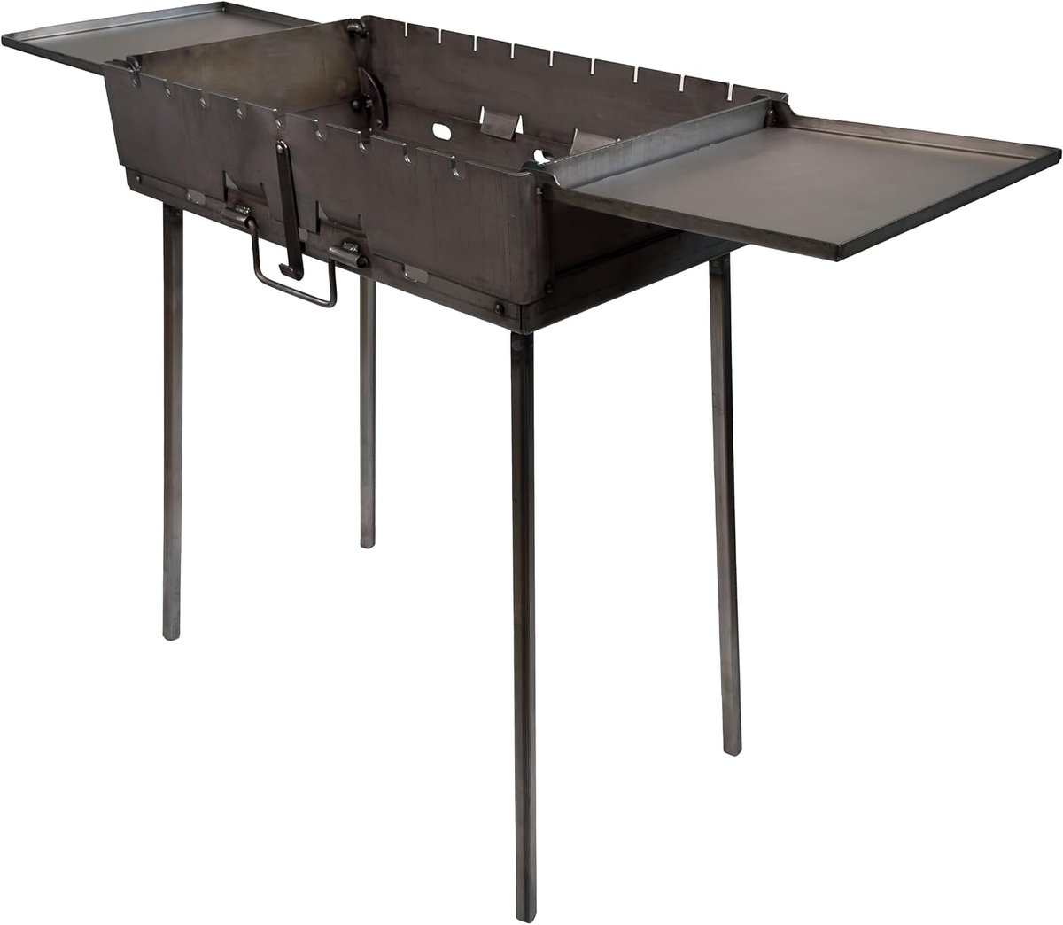 SnelShoppen - Draagbare Shashlik Grill met 2 Vouwtafels, Vouwbare Houtskoolgrill voor 9 Spiesen, Gemaakt van 3 mm Staal, Opvouwbaar als Koffer met Han