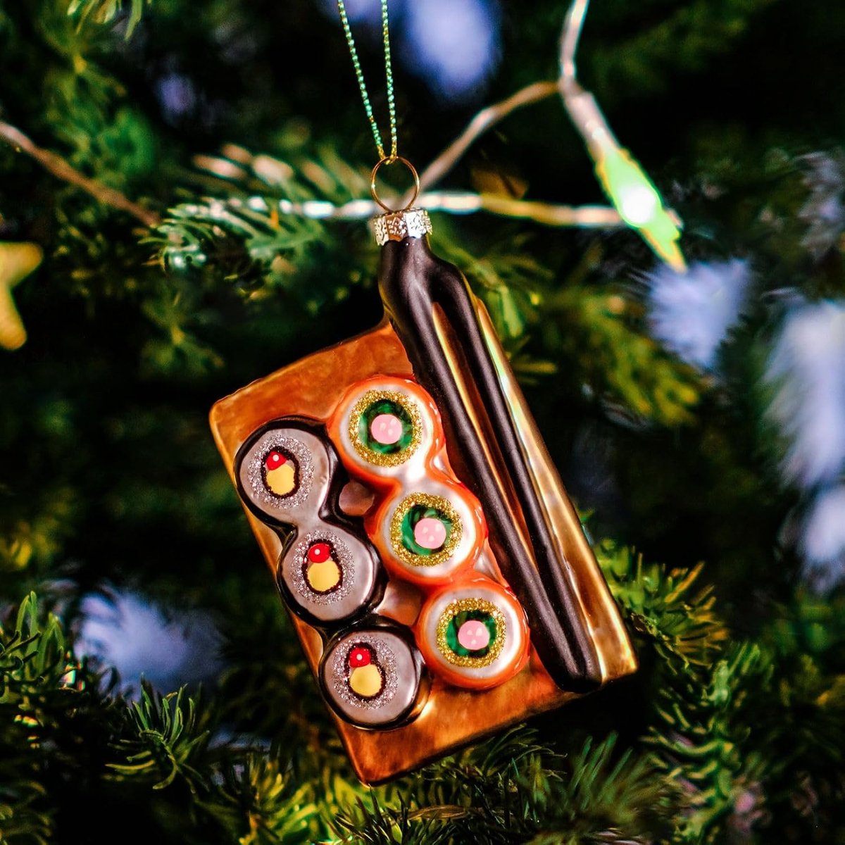 Kerstversiering - Met de hand geblazen glazen voedselversieringen voor de boom, leuke met de hand geschilderde glazen kerstversieringen Sushi-cadeaus