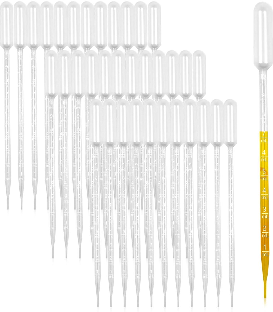 pipetten, 10 ml, 35 stuks, 10 ml, vloeibare druppelaar, 10 ml, transferpipetten van kunststof, transparant, voor aquarium, laboratorium, klaslokaal, experiment