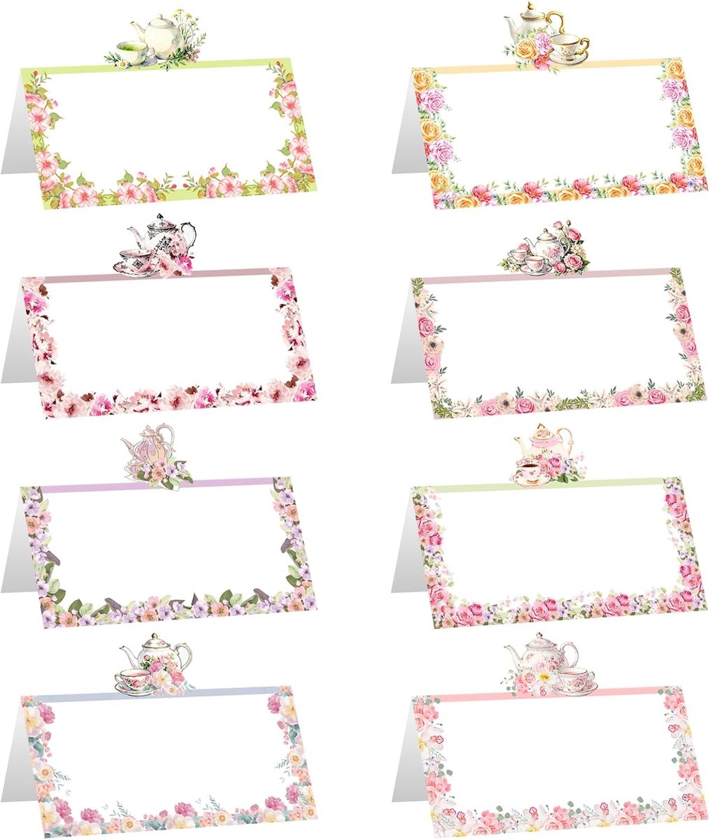 48 stuks theekransje-thema zitkaartjes, naamkaartjes voor feestjes, uitnodigingen voor reünies, tafeldecoratie voor een theekransje, plaatskaartjes voor tafeldekking, theekransje-a