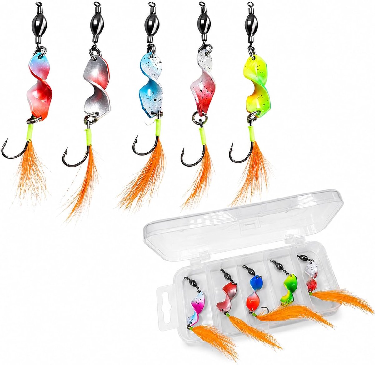 5 stuks Twist Spoons forel UV-actief, forelaas met rollende swivels lepelset, spinner met veerbezet, twister visaccessoires forel, knipperende forel aas voor en roofvissen