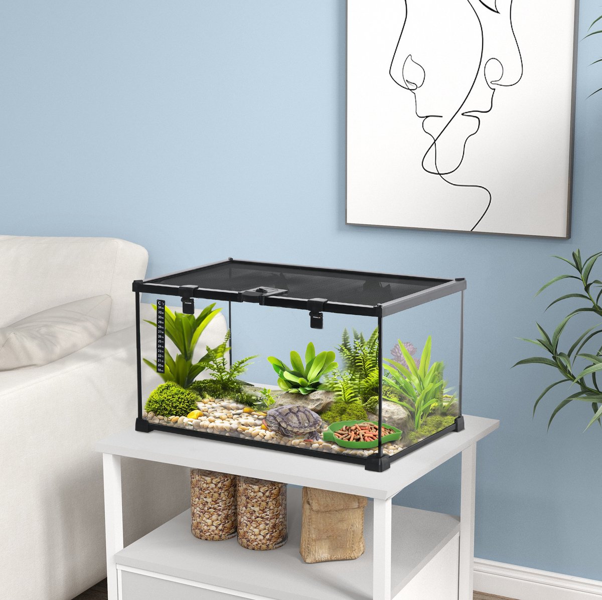 COVREO Terrarium 50 x 30 x 25 cm zwart, glas en metaal met thermometer