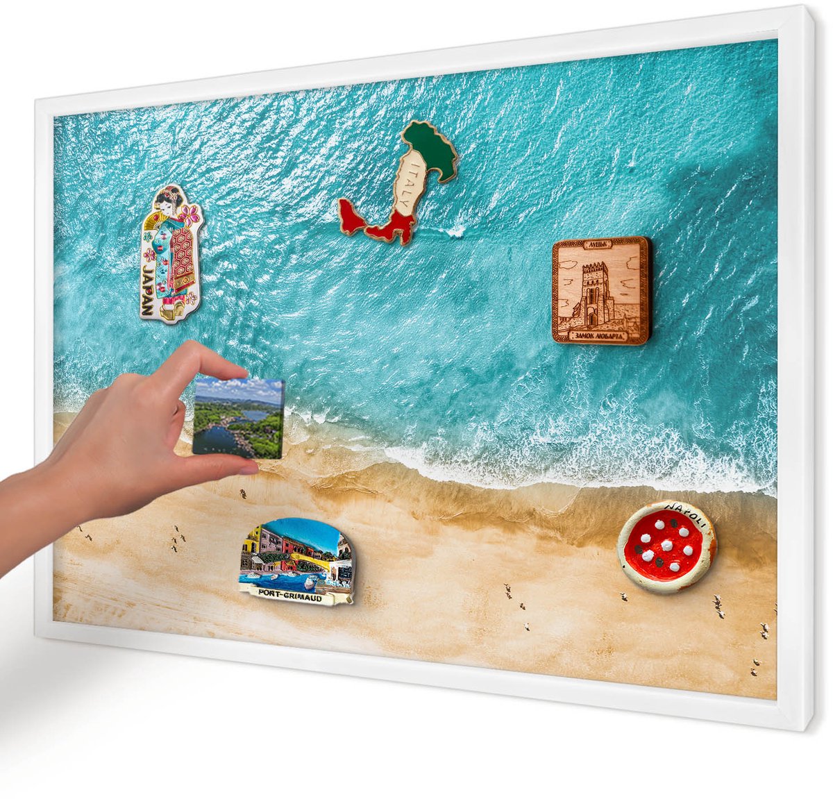 Artprintcave Turkoois Magneetbord mit Witte Lijst - 60x40 cm - Zee En Strand Notitiebord - Fotografisch Magneet Bord mit Frame - Landschappen