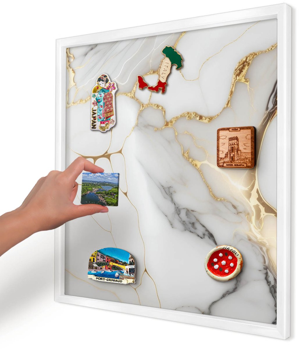 Artprintcave Wit Magneetbord mit Witte Lijst - 50x50 cm - Abstract Marmer Bord Voor Magneten - Abstract Memobord Keuken - Abstractie